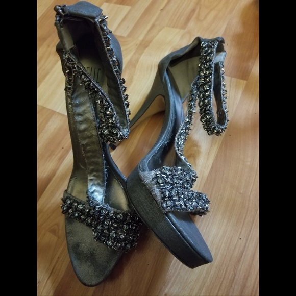 Metallic Pewter Embellished Pelle Moda Sandals - Picture 3 of 4